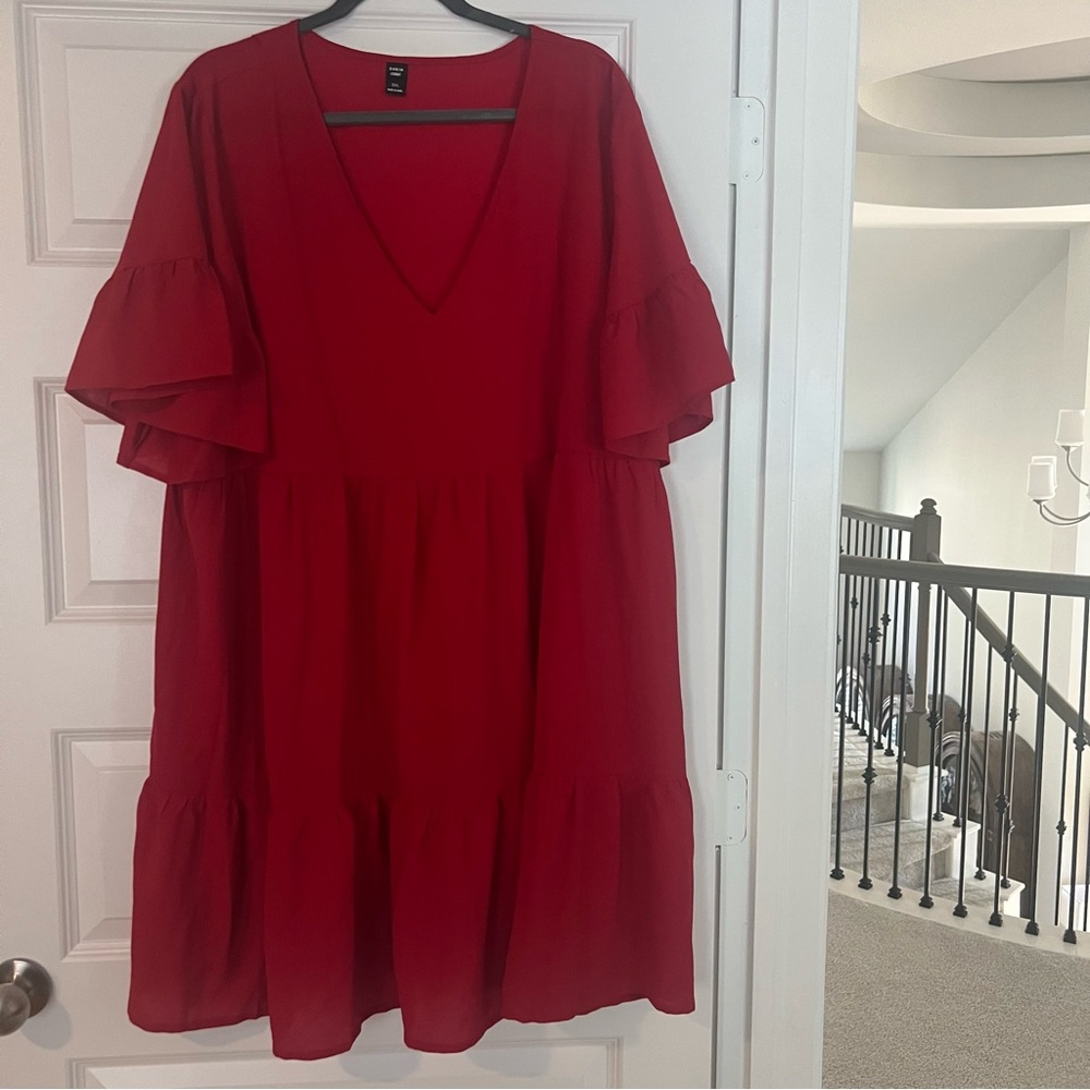 SHEIN Red Ruffle Sleeve Mini Dress
